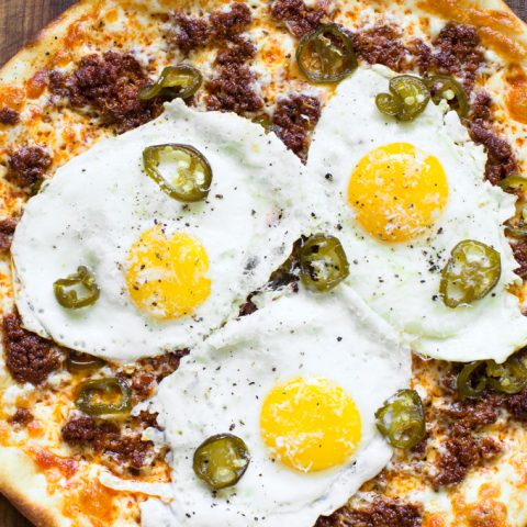 Breakfast Pizza with Chorizo and Candied Jalapeños