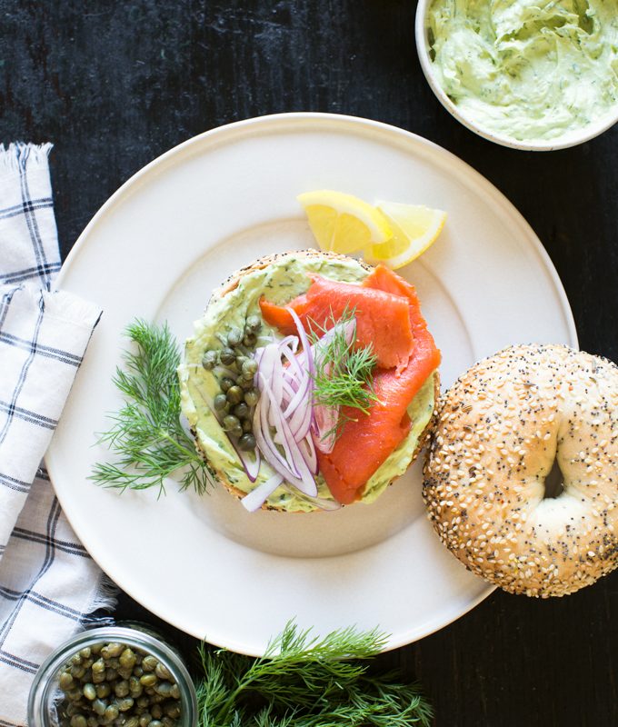 Bagels with Smoked Salmon and Herbed Avocado Spread-6