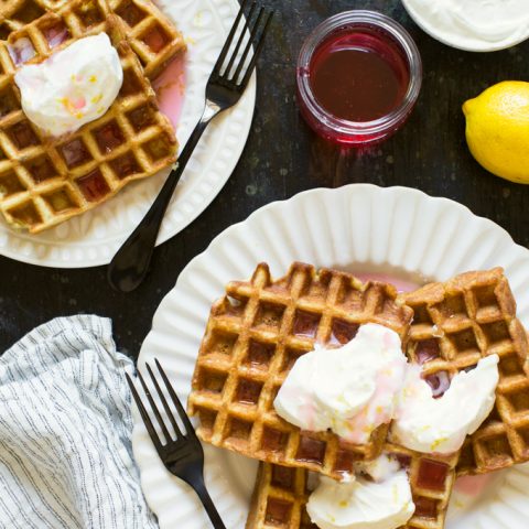 Rhubarb Waffles With Lemon Whipped Cream