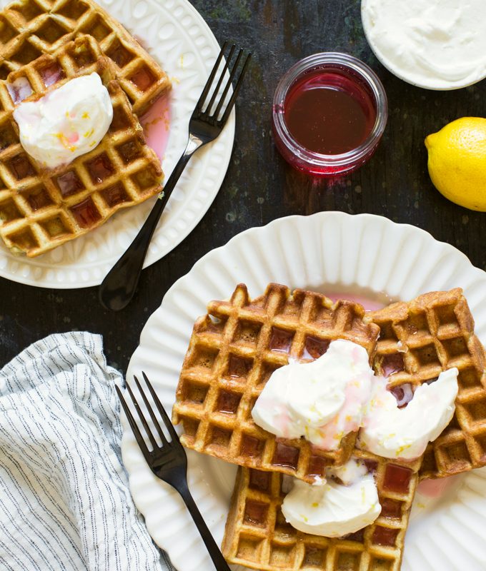 Rhubarb Waffles With Lemon Whipped Cream