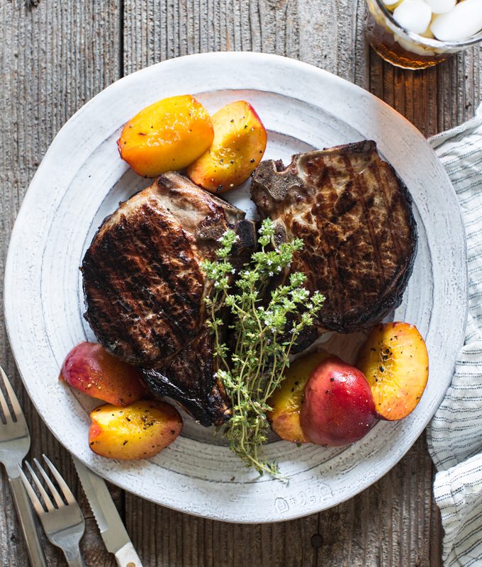 Sweet Tea Pork Chops with Grilled Peaches