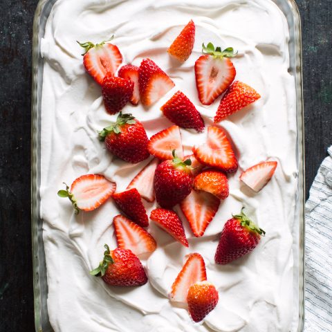 Strawberry Rhubarb Tres Leches Cake