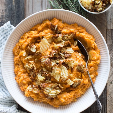 Maple Mashed Sweet Potatoes with Potato Chip Crunch Topping