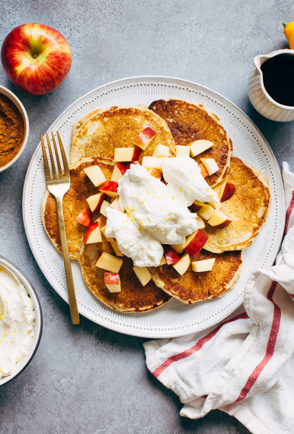 Cinnamon Pancakes with Apples and Meyer Lemon Whipped Cream