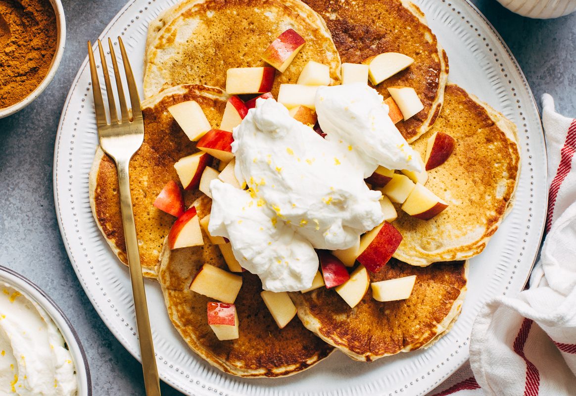 Cinnamon Pancakes with Apples and Meyer Lemon Whipped Cream