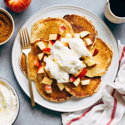 Cinnamon Pancakes with Apples and Meyer Lemon Whipped Cream