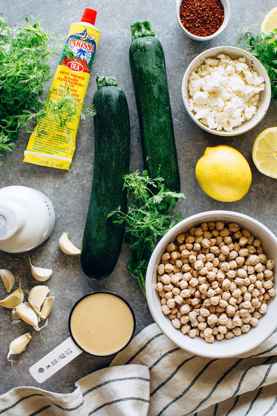 Pan-Seared Zucchini with Harissa Hummus Ingredients