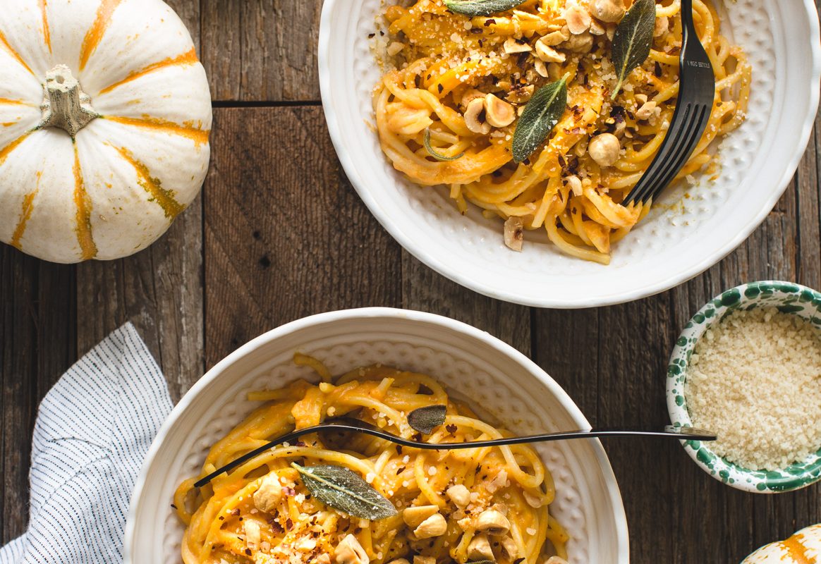 Spaghetti with Pumpkin Parmesan Sauce