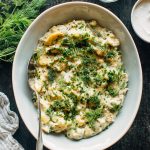Smashed Grilled Potatoes with Garlic, Labneh, and Herbs