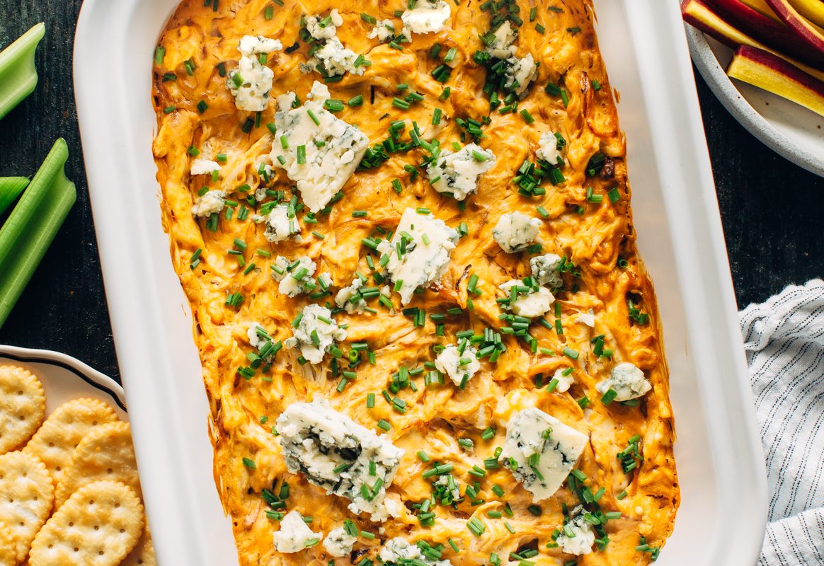 Buffalo Chicken Dip with Caramelized Shallots and Blue Cheese