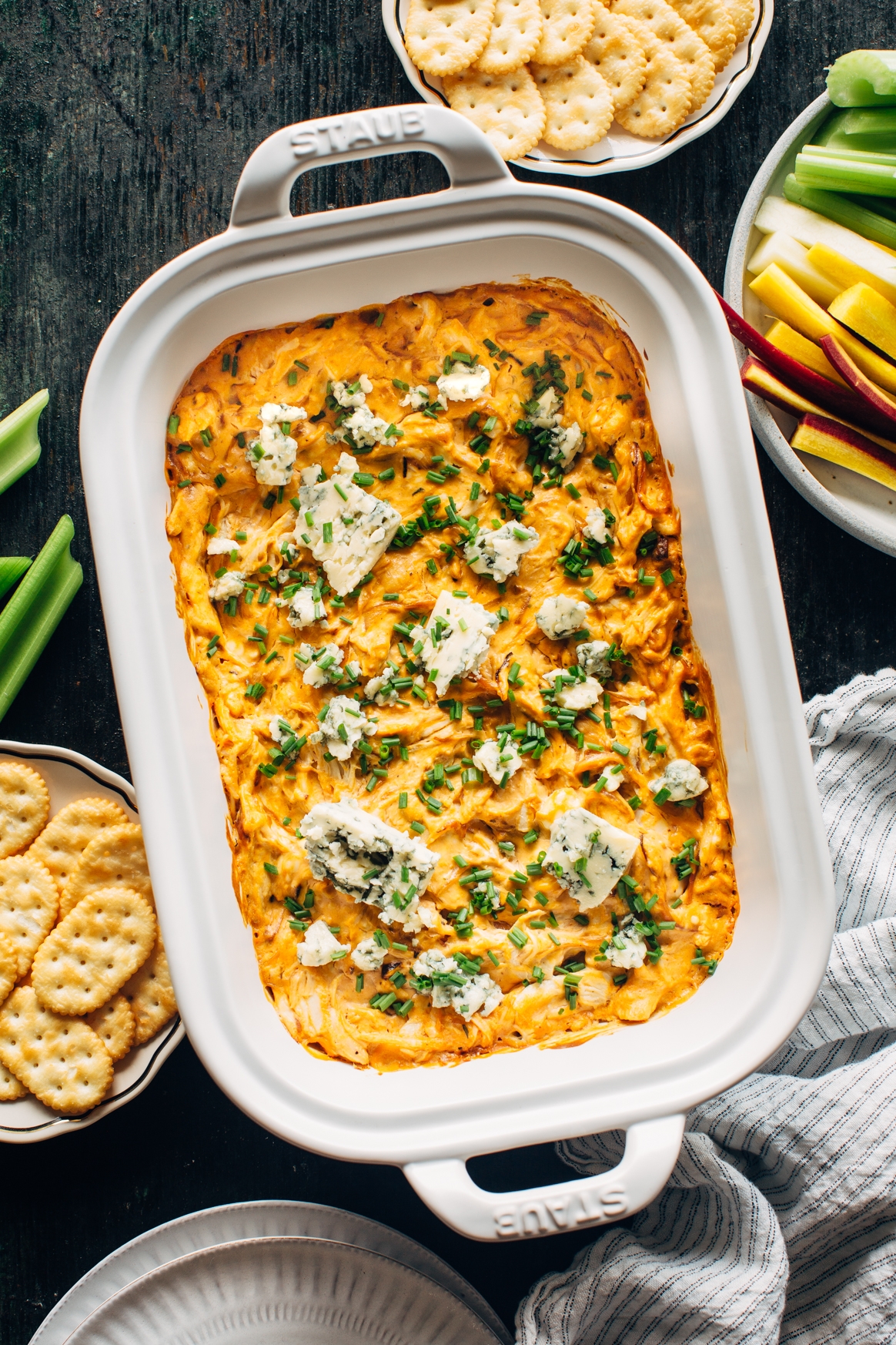 Buffalo Chicken Dip with Caramelized Shallots and Blue Cheese