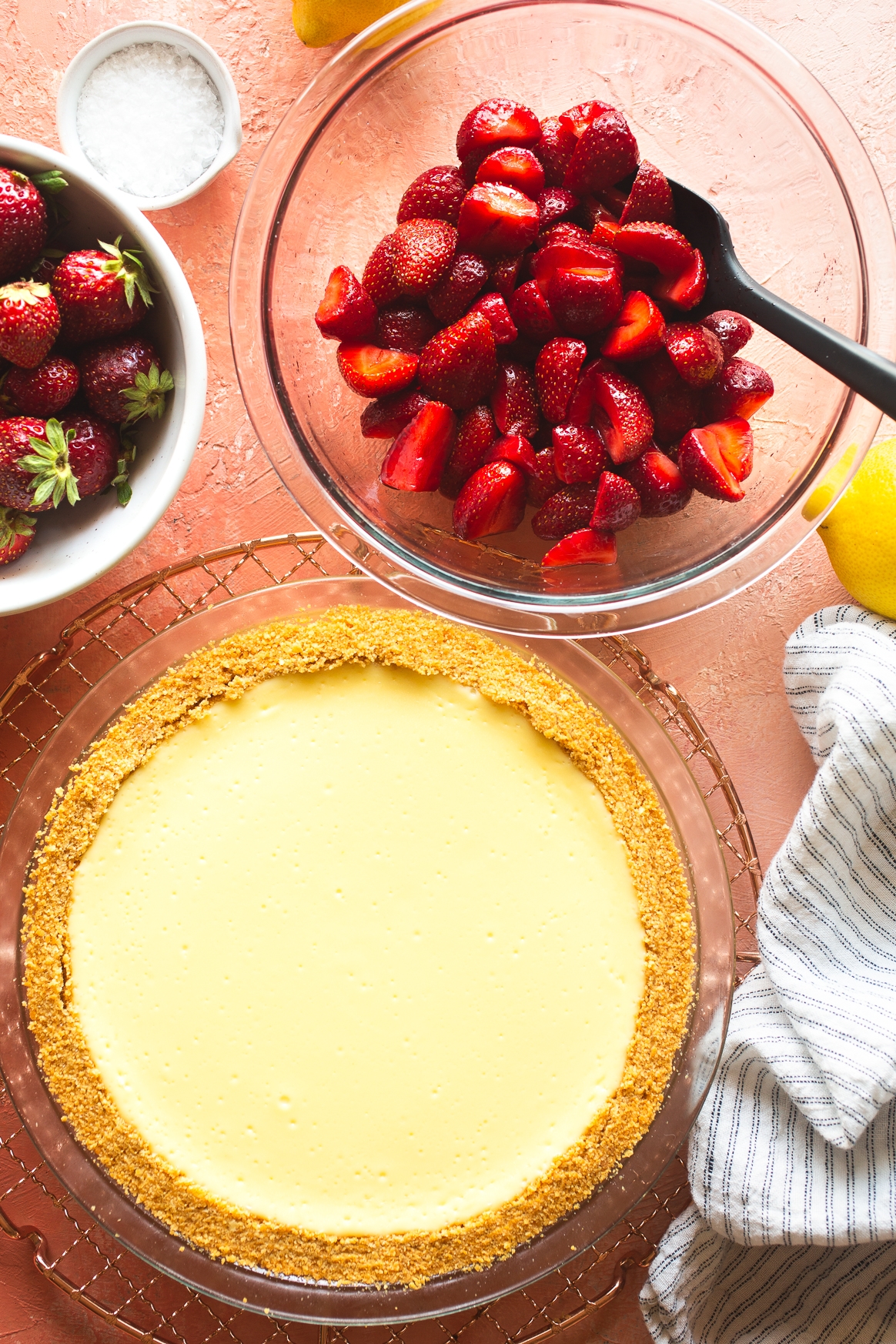 Assembling Strawberry Cream Cheese Pie