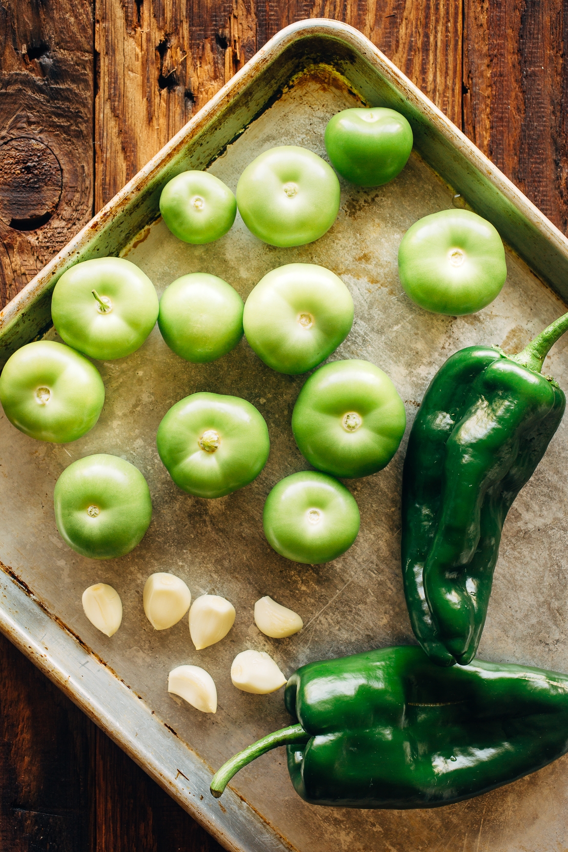 Tomatillos, Poblano Chiles and Garlic