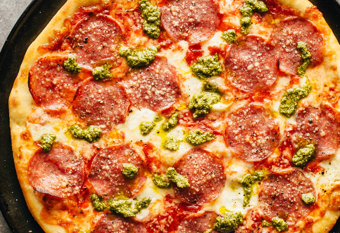 Pesto and Salami Pizza