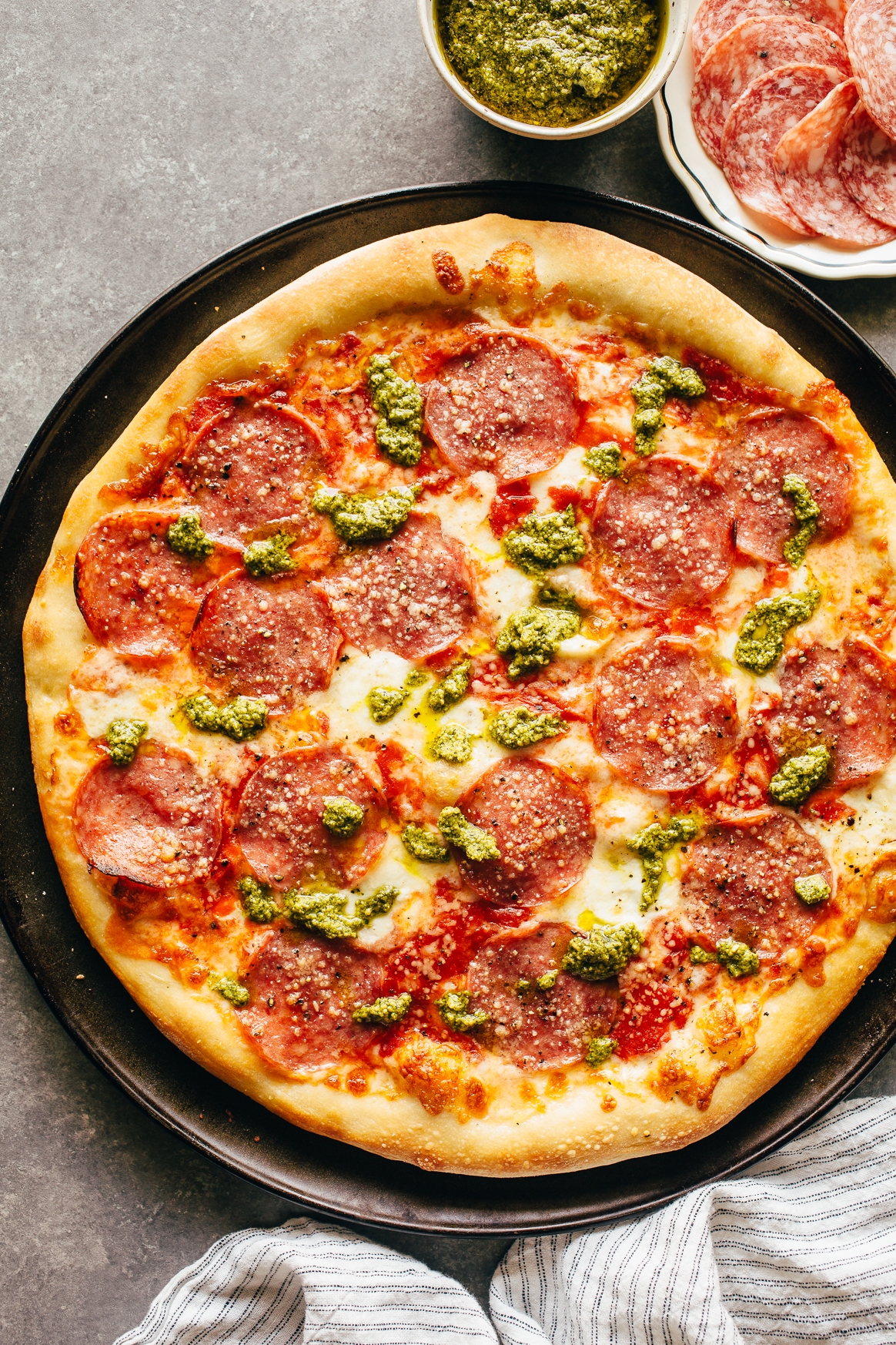 Pesto and Salami Pizza