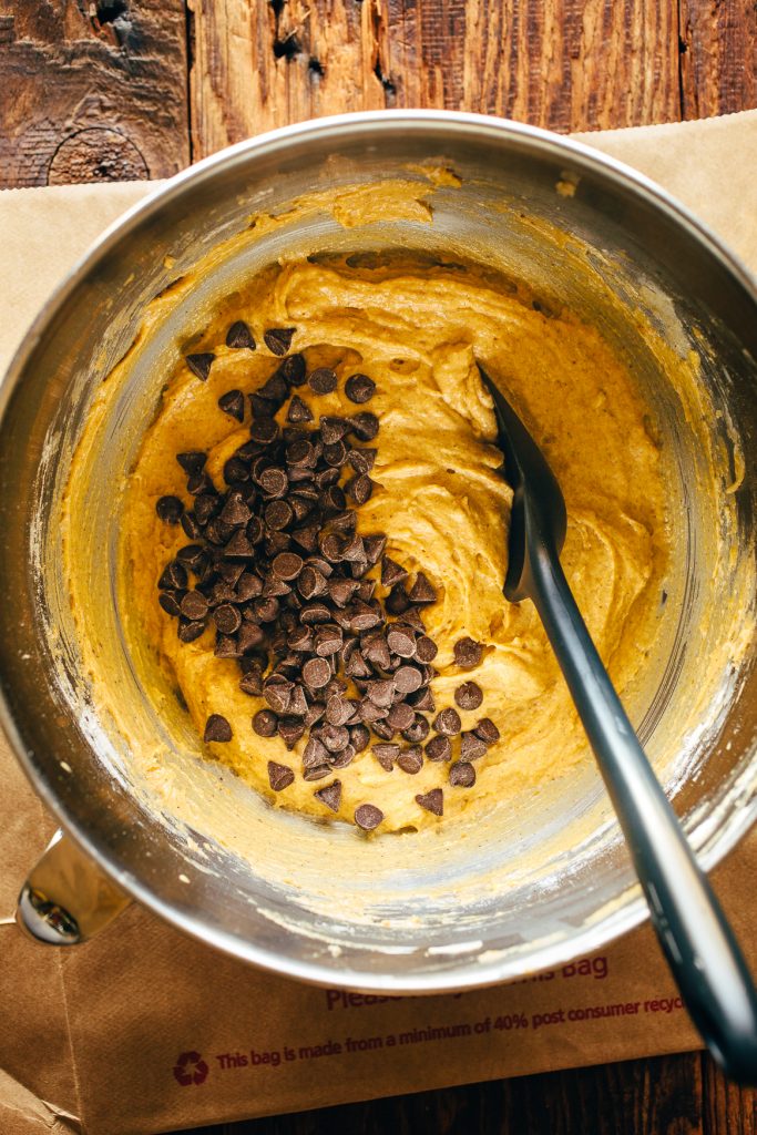 Pumpkin Cake Batter with Chocolate Chips
