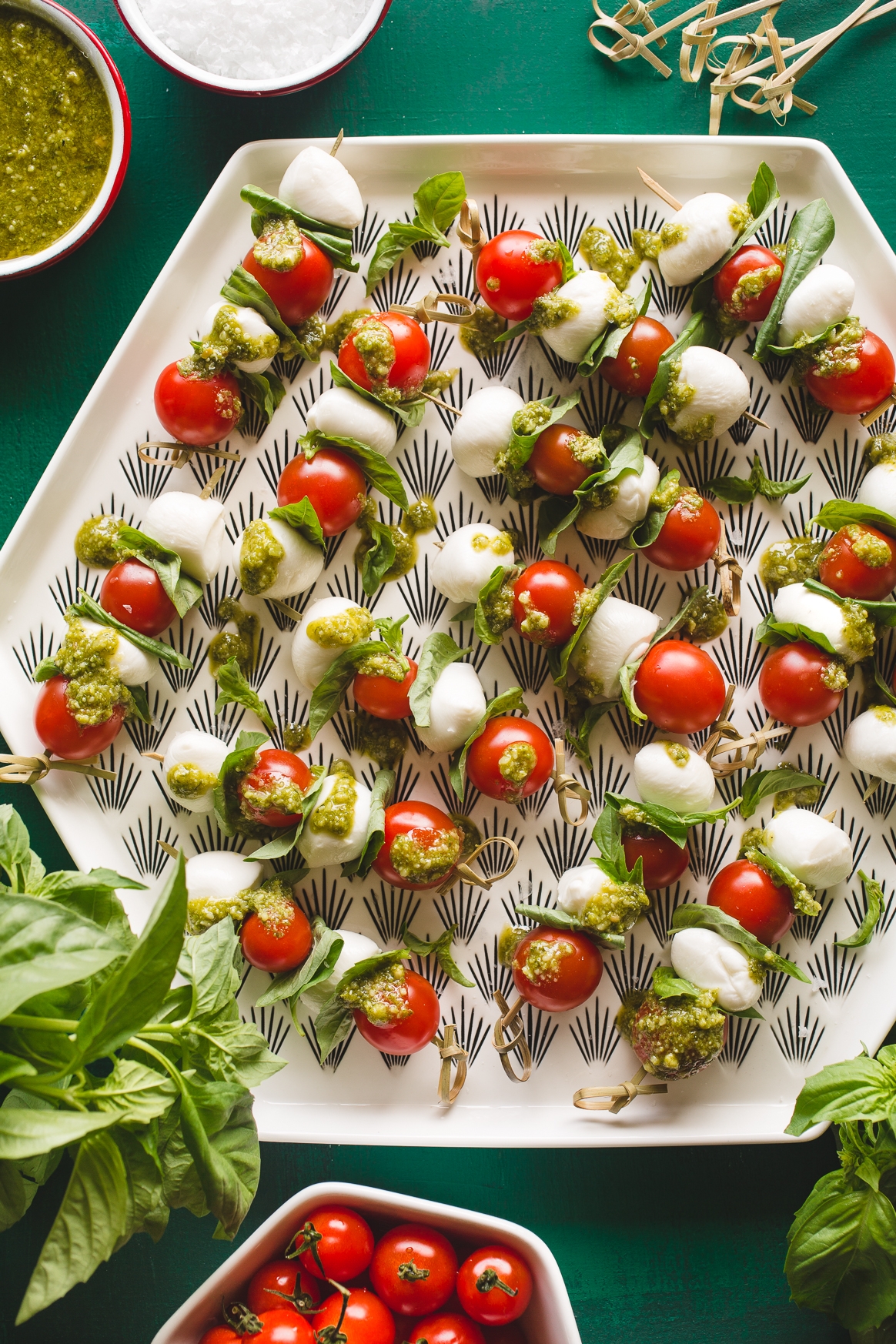 Caprese Skewers on a platter