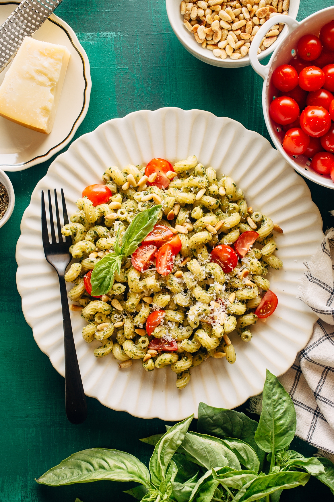 Pesto Pasta with Tomatoes and Toasted Pine Nuts