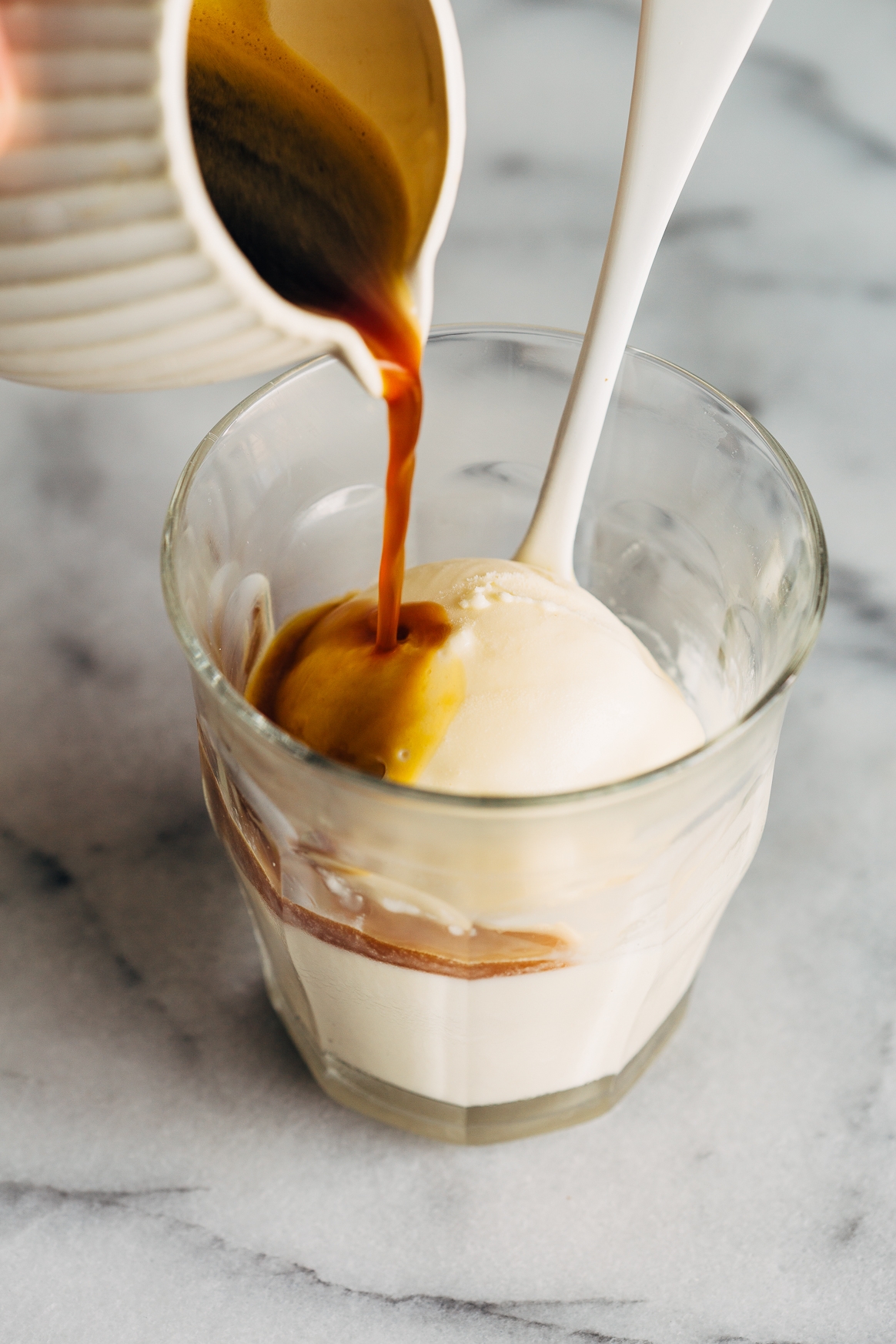Affogato which for the uninitiated it is a boule or two of vanilla  ice-cream with