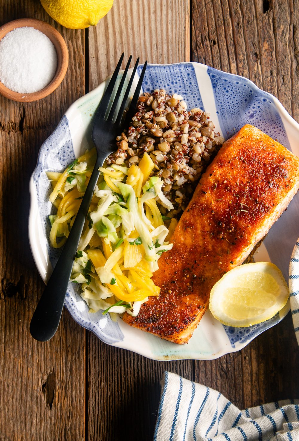 Broiled Salmon with Slaw and Grains