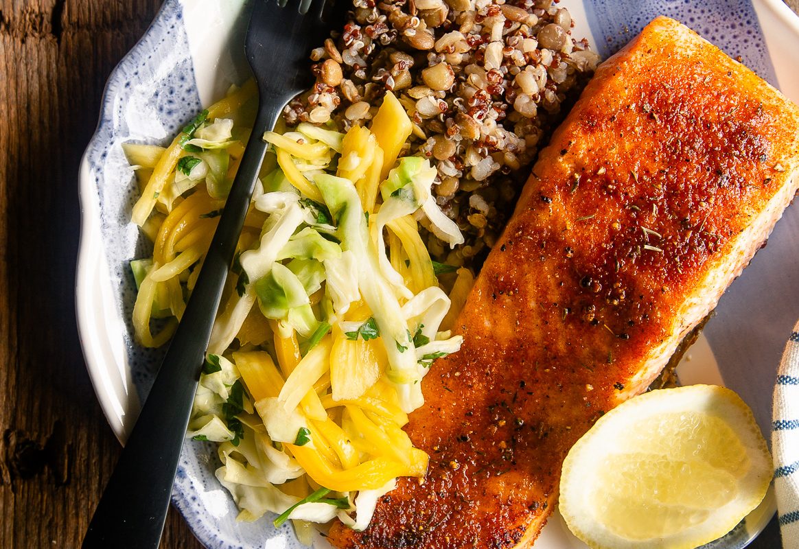Broiled Salmon with Slaw and Grains